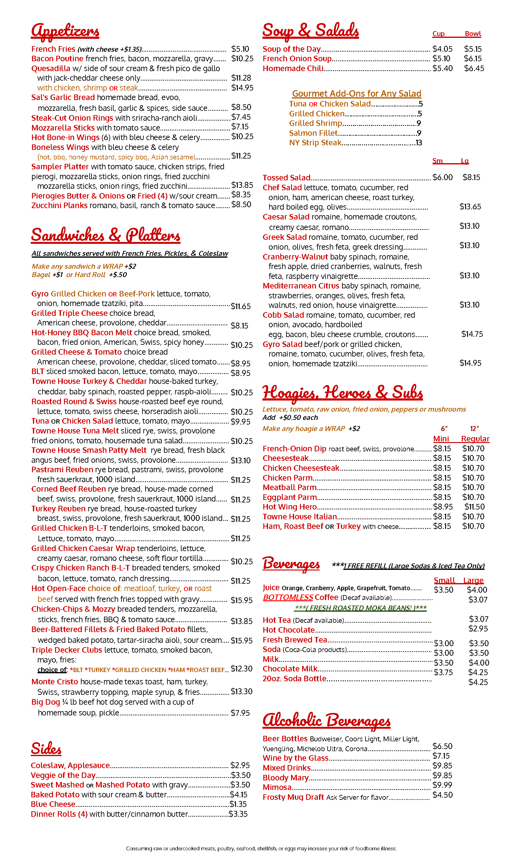 Scarfalloto’s Towne House Menus