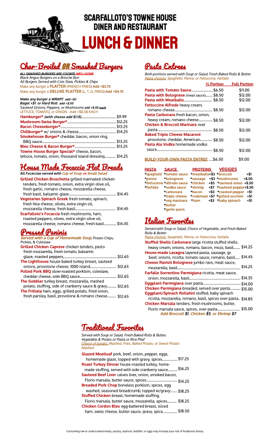 Scarfallotos Takeout Lunch and Dinner 2026