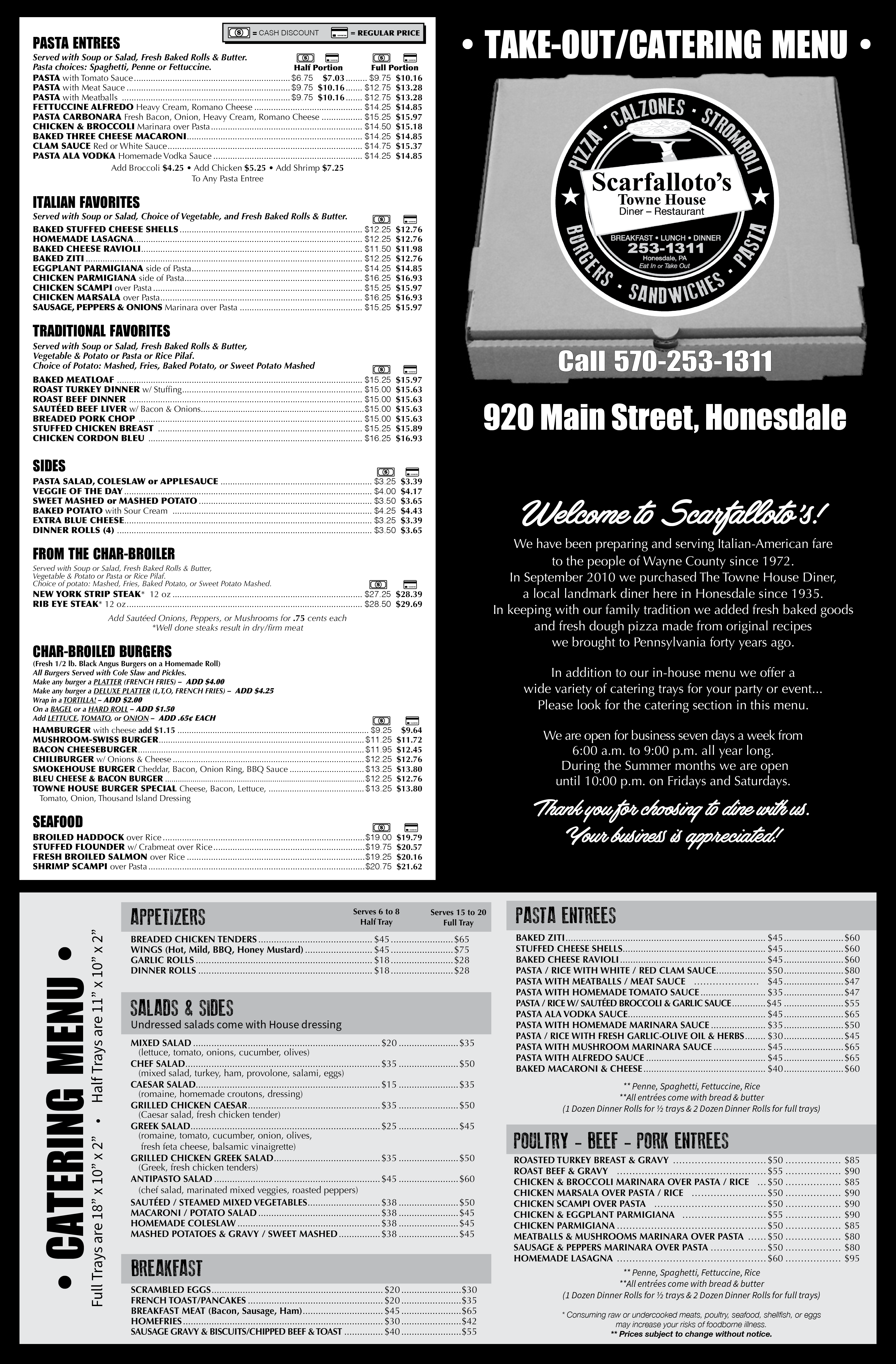 Scarfalloto's Take Out Menu