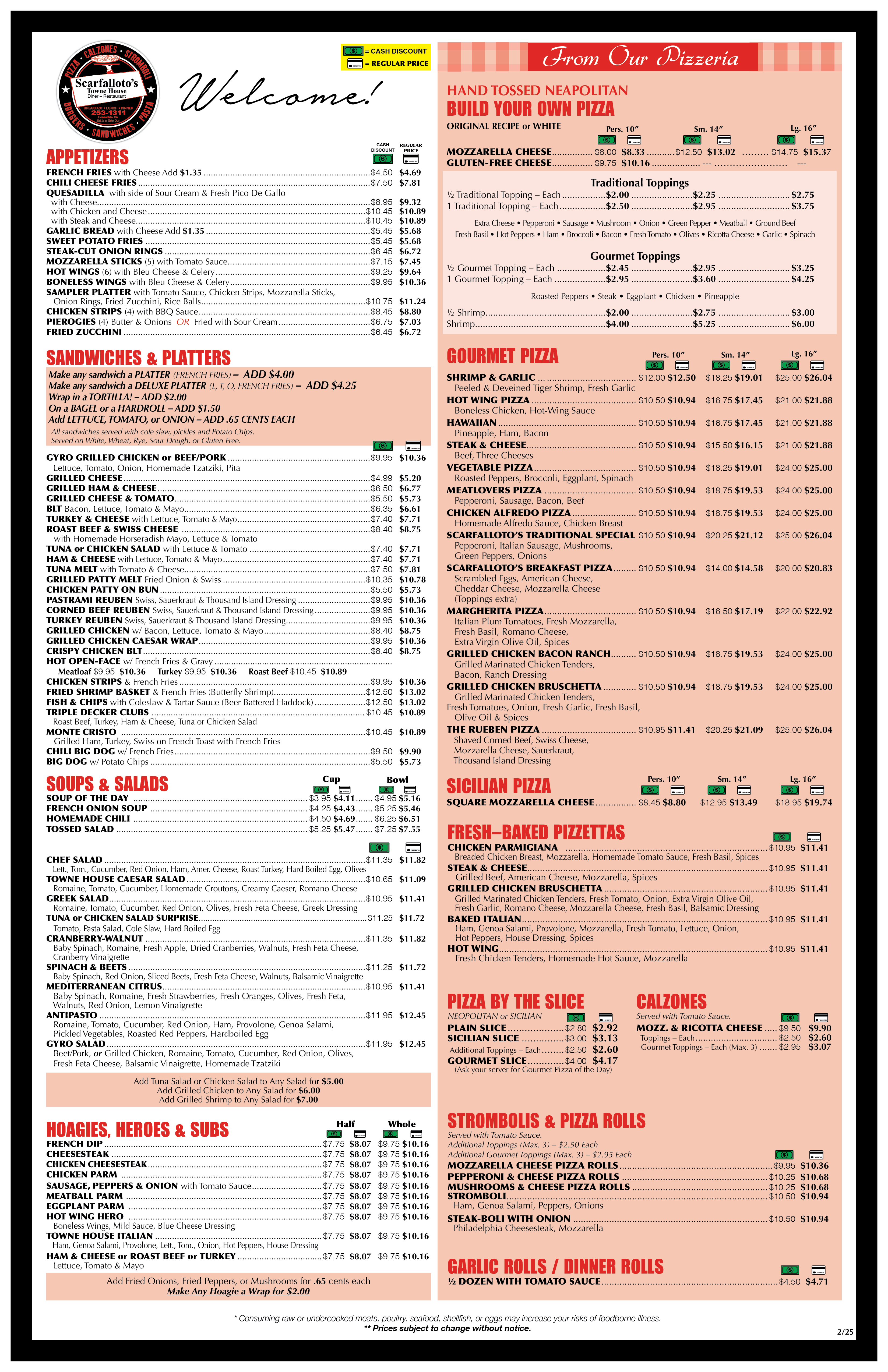 Scarfalloto's Menu Lunch and Dinner Menu